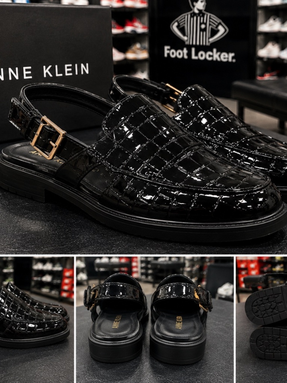 Anne Klein Black Patent Croc-Embossed Slingback Shoes